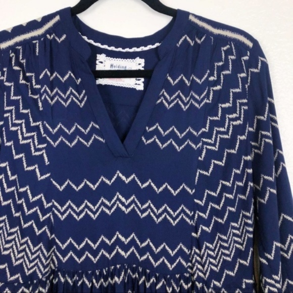 Anthro Holding Horses Navy Chevron l/s Dress - Picture 3 of 7